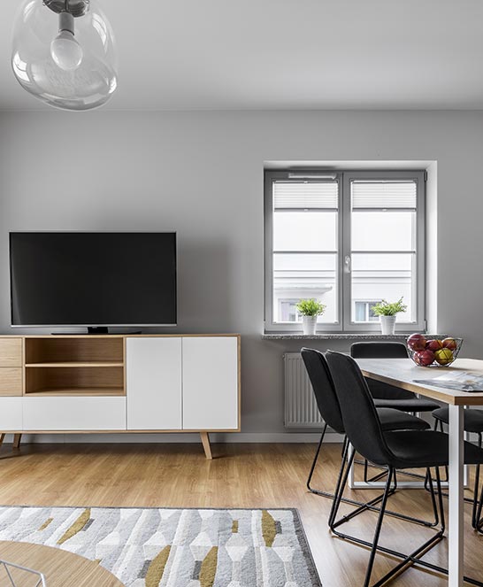 Wohnwand im skandinavischen Stil Inspiration für ein TV-Lowboard